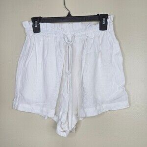 Pants store white paper bag waist with draw string linen blend shorts medium